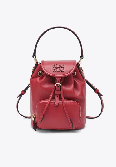 Miu Miu Mini Leather Backpack In Red