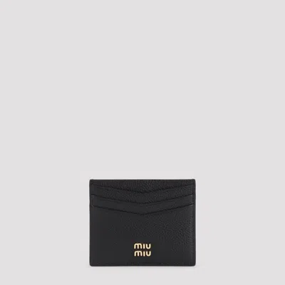Miu Miu Mini Leather Card Case, 10cm X 8cm In Black