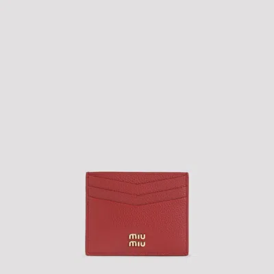 Miu Miu Mini Leather Cardholder In Red