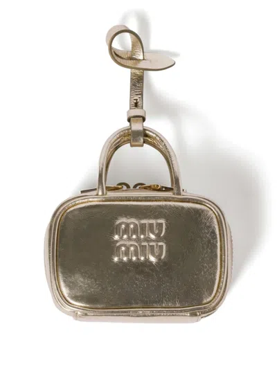 Miu Miu Mini Leather Pouch In Gold