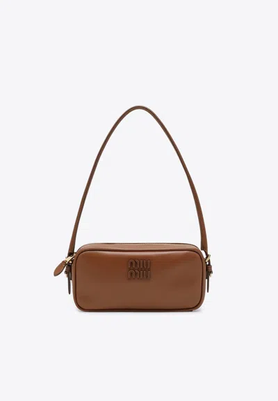 Miu Miu Mini Leather Shoulder Bag In Brown
