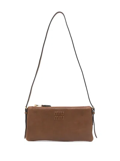 Miu Miu Mini Leather Shoulder Bag In Brown
