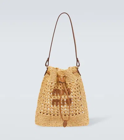Miu Miu Mini Logo Crochet Bucket Bag In Neutral