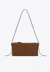 Miu Miu Mini Logo Embossed Leather Shoulder Bag In Brown