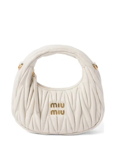 Miu Miu Mini Matelassé Logo-plaque Shoulder Bag In White