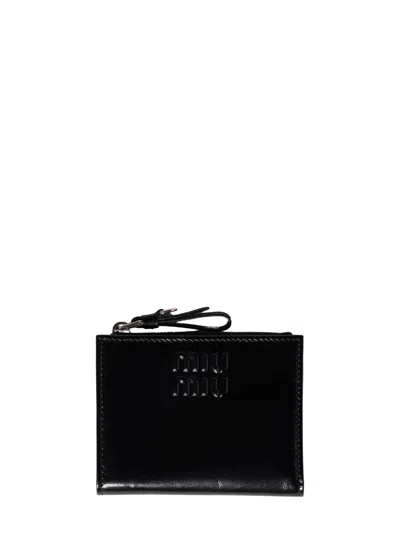 Miu Miu Mini Nappa Leather Wallet With Card Slots In Black