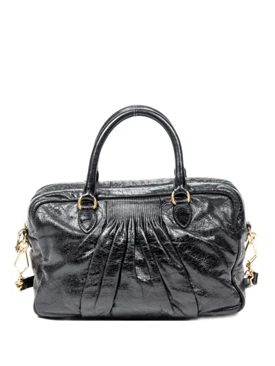 Pre-owned Miu Miu Mini Pleated Boston Zip Tote Bag In Black