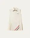 Miu Miu Mini Pleated Shift Polo Mohair Dress In F0018 Naturale