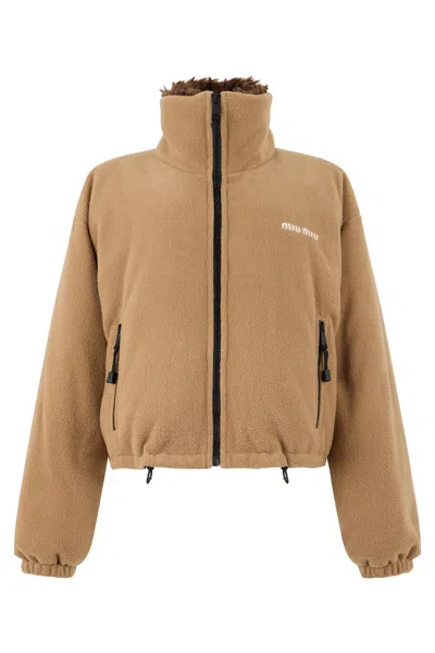 Miu Miu Mini Puffer Jacket With Zip And High Collar In Multi
