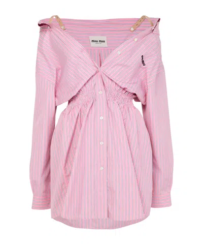 Miu Miu Mini Shirt Dress In Pink