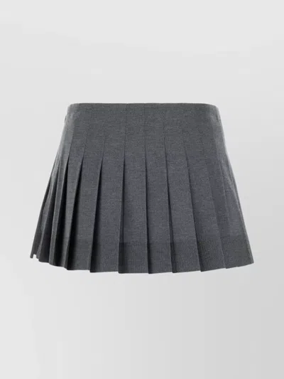 Miu Miu Mini Silk Blend Skirt With Pleated Design In Gray