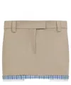 Miu Miu Skirt With Back Slit Pockets And Plaid Trim In Beige