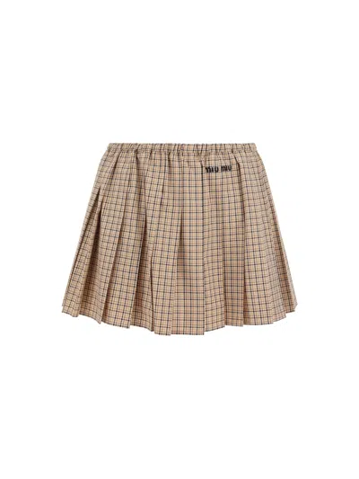 Miu Miu Mini Skirt In Neutral