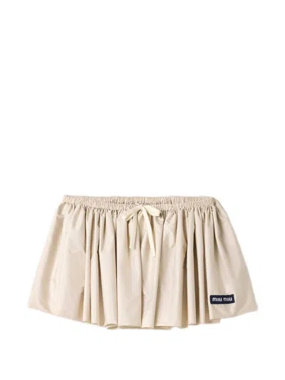 Miu Miu Mini Skirt In Pongee With Refined Details In Neutral