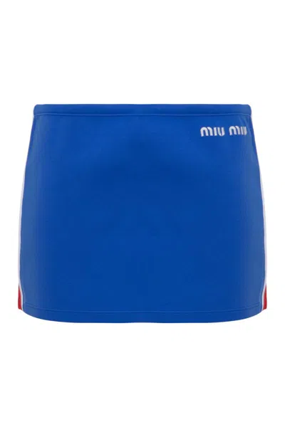 Miu Miu Mini Skirt In Technical Fabric In Blue