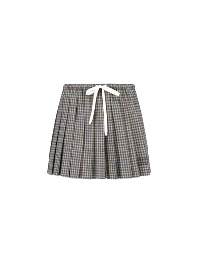 Miu Miu Mini Tartan Skirt In Gray