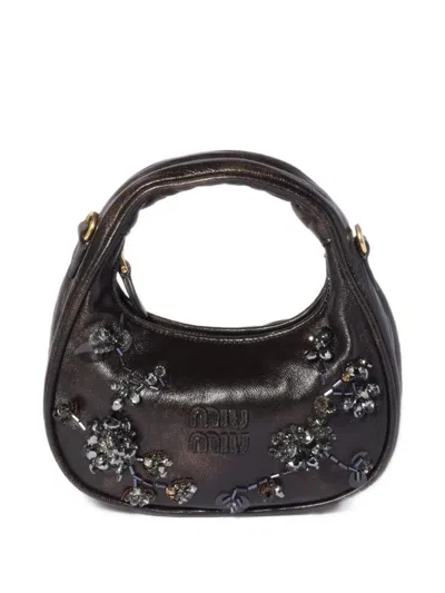 Miu Miu Mini Wander Leather Tote Bag In Brown