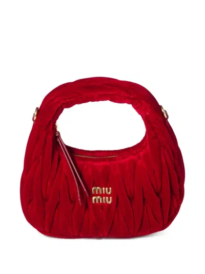 Miu Miu Mini Wander Logo-lettering Tote Bag In Red