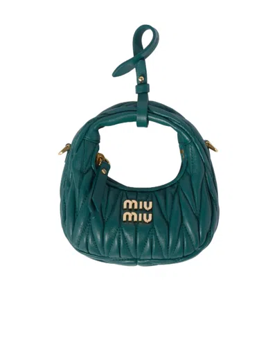 Miu Miu Mini Wander Matelassé Shoulder Bag In Blue