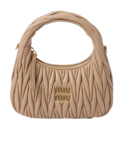 Miu Miu Mini Wander Matelassé Shoulder Bag In Nude