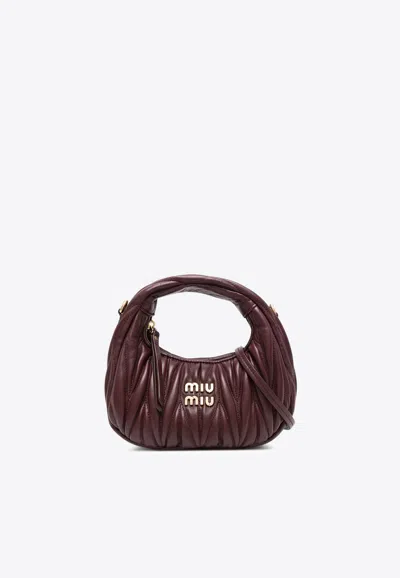Miu Miu Mini Wander Matelassé Leather Hobo Bag In Burgundy