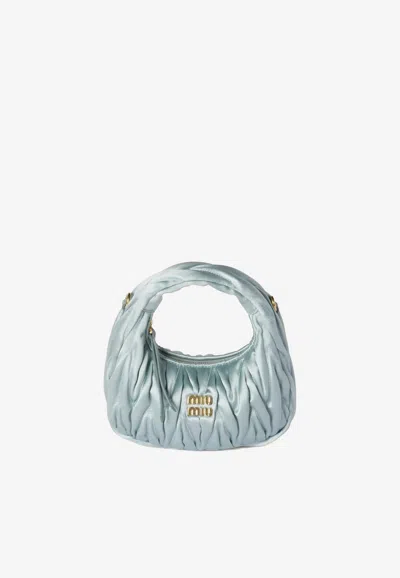 Miu Miu Mini Wander Matelassé Leather Top Handle Bag In Blue