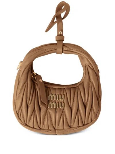 Miu Miu Mini Wander Matelassé Shoulder Bag In Brown