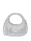 Miu Miu Wander Matelassé Nappa Leather Hobo Mini-bag In Silver