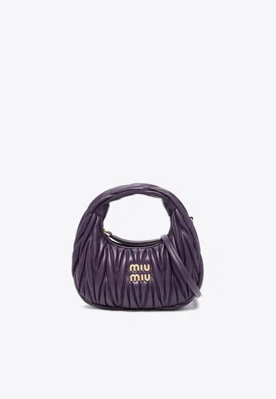 Miu Miu Mini Wander Quilted Leather Hobo Bag In Purple