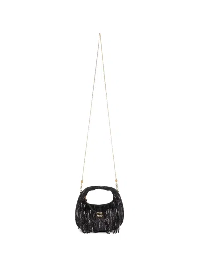 Miu Miu Mini Wander Sequin-embellished Tote Bag In Black