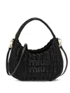 Miu Miu Mini Wander Wicker Shoulder Bag In Black