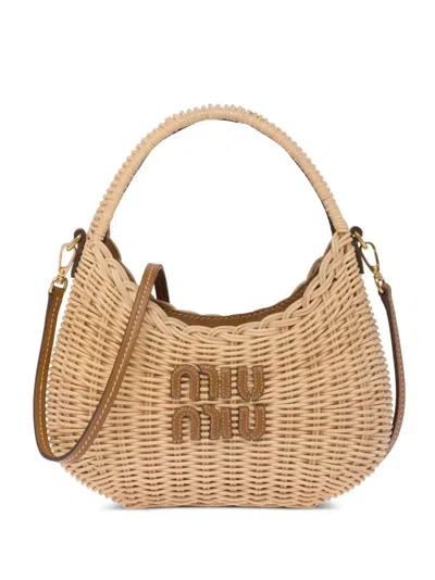 Miu Miu Mini Wander Wicker Shoulder Bag In Pattern