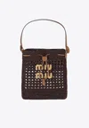 Miu Miu Mini Woven-raffia Bucket Bag In Brown