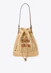 Miu Miu Mini Woven-raffia Bucket Bag In Brown
