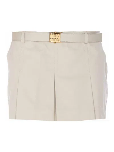 Miu Miu Mini Skirt Logo In Neutral
