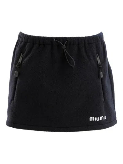 Miu Miu Drawstring-fastening Fleece Miniskirt In Blue
