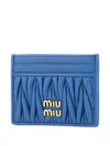 Miu Miu Cerulean Leather Card Holder In Blue