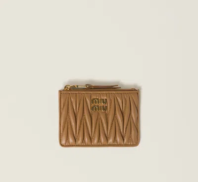 Miu Miu Caramel Nappa Leather Card Holder In Brown