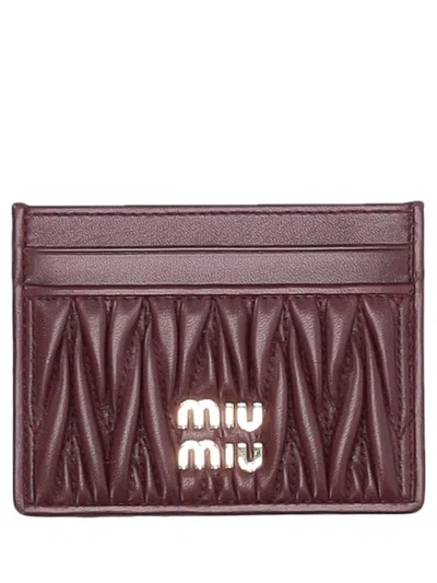 Miu Miu Lamb Leather Cardholder In Burgundy
