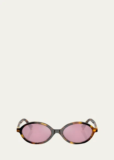 Miu Miu Mirrored Acetate Oval Sunglasses In Blond Hav