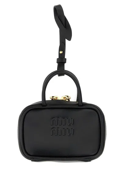 Miu Miu Miu Beau Leather Keyring Necessaire Mini Organizer 10 Cm X 8 Cm X 4 Cm In Black