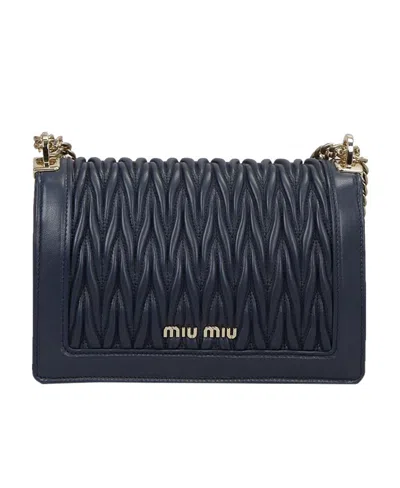 Miu Miu Miu Confidential Logo Shoulder Bag In Blue