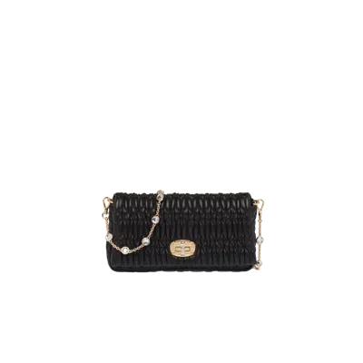 Miu Miu Miu Crystal Cloqué Nappa Leather Bag In Black