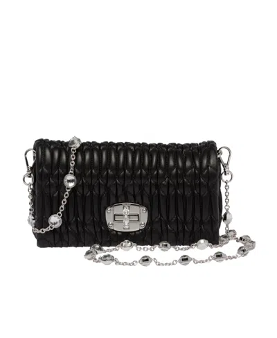 Miu Miu Miu Crystal Nappa Leather Mini Bag In Black