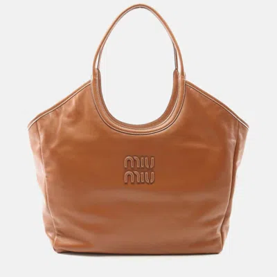 Pre-owned Miu Miu Miu Ivy Large Tote Bag Leather Brown