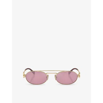 Miu Miu Miu Mens Gold Mu 54zs Oval-frame Metal Sunglasses