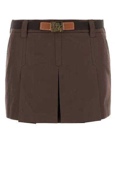 Miu Miu Miu Mini Cotton-blend Mini Skirt In Brown