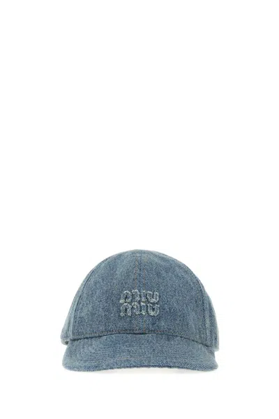 Miu Miu Miu Mini Denim Baseball Cap In Blue