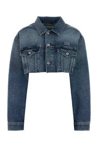Miu Miu Miu Mini Denim Jacket For Women In Blue