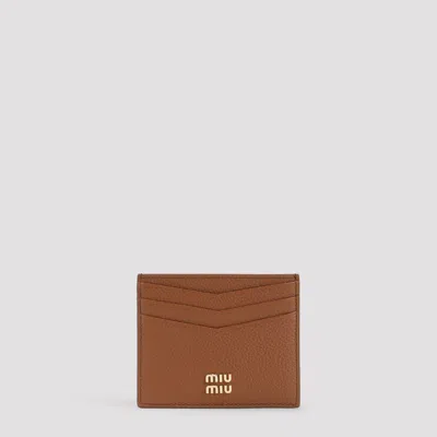 Miu Miu Miu Mini Leather Card Case, 10cm X 8cm X 0.5cm In Brown